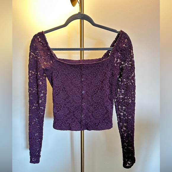 Abercrombie and Fitch lace, square neck, long sleeve top with buttons - Picture 1 of 5
